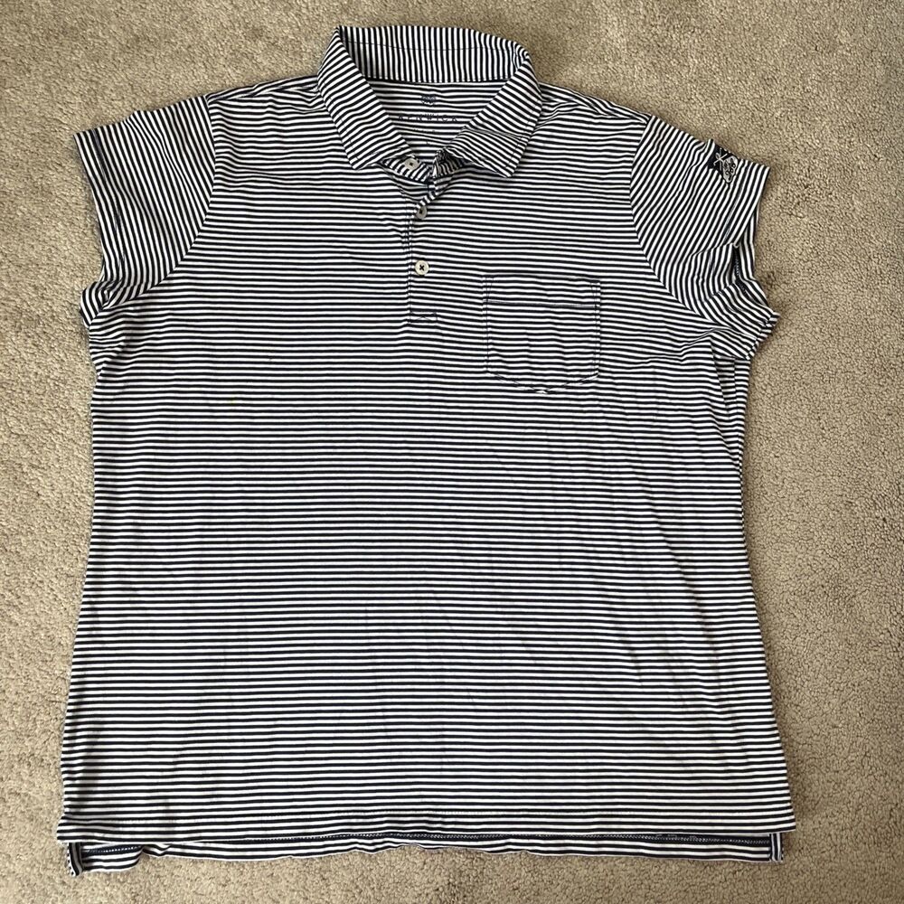 Renwick Polo Shirt Womens Large Striped Navy Pocket Peru Pima Cotton Golf Preppy